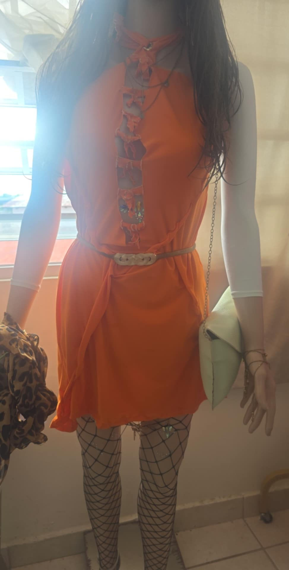 Thumbnail: RESAMYLBA PU ORANGE MINI BOWTIE/TWIST-FLANGE DRESS