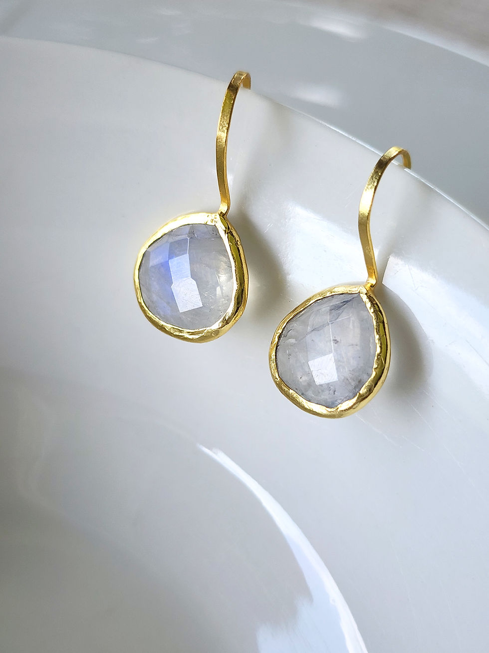 Thumbnail: Faceted Rainbow Moonstone Earrings