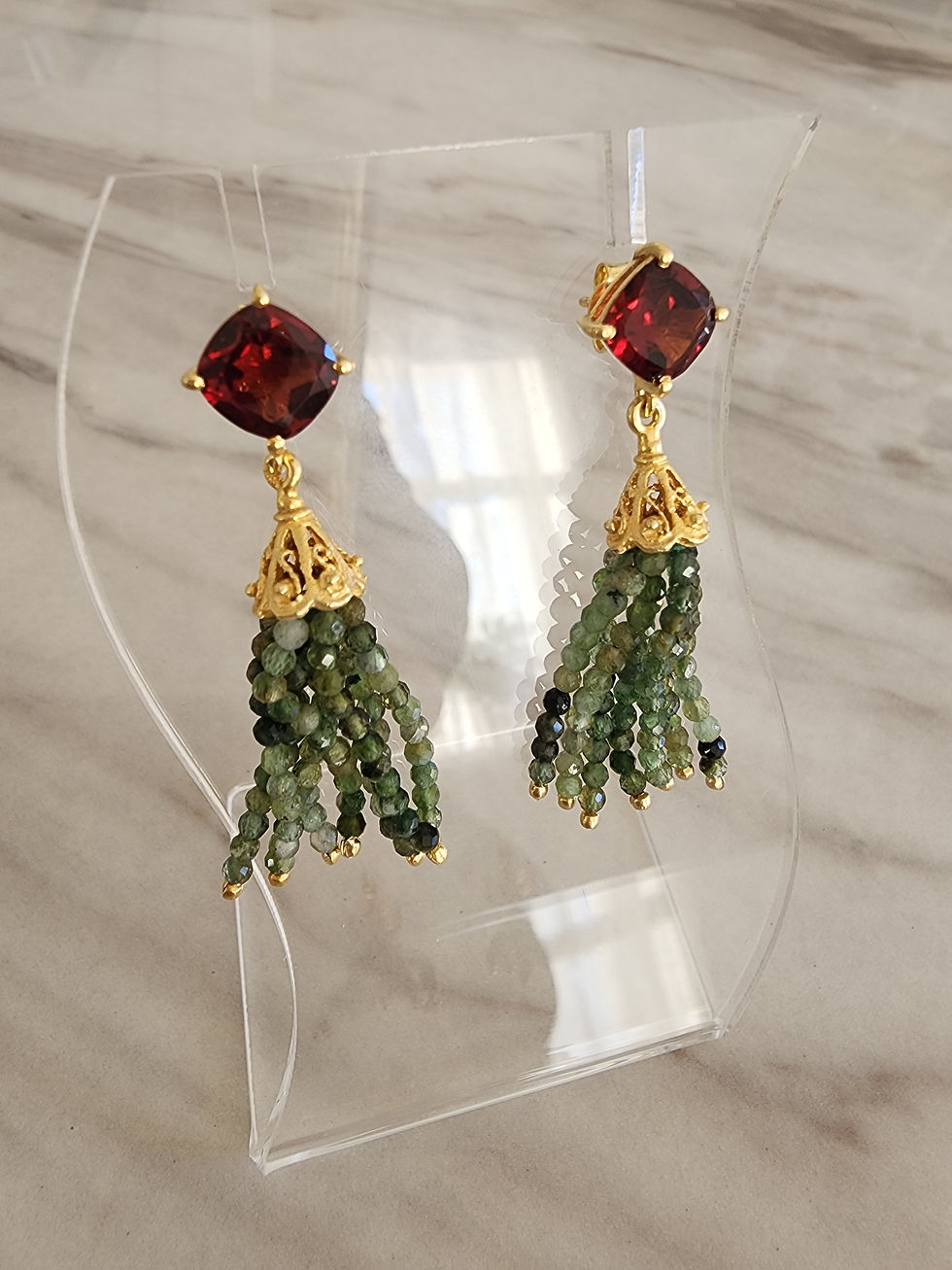 Thumbnail: Garnet with Green Tourmaline Tassles