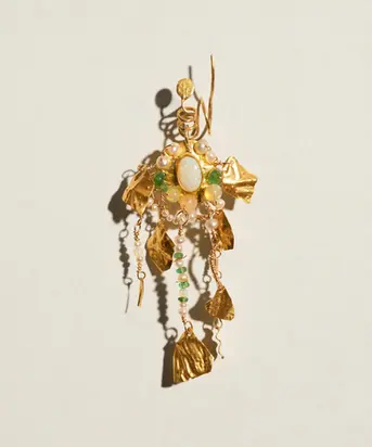 Gold earrings with hand-selected stones and pearls made.