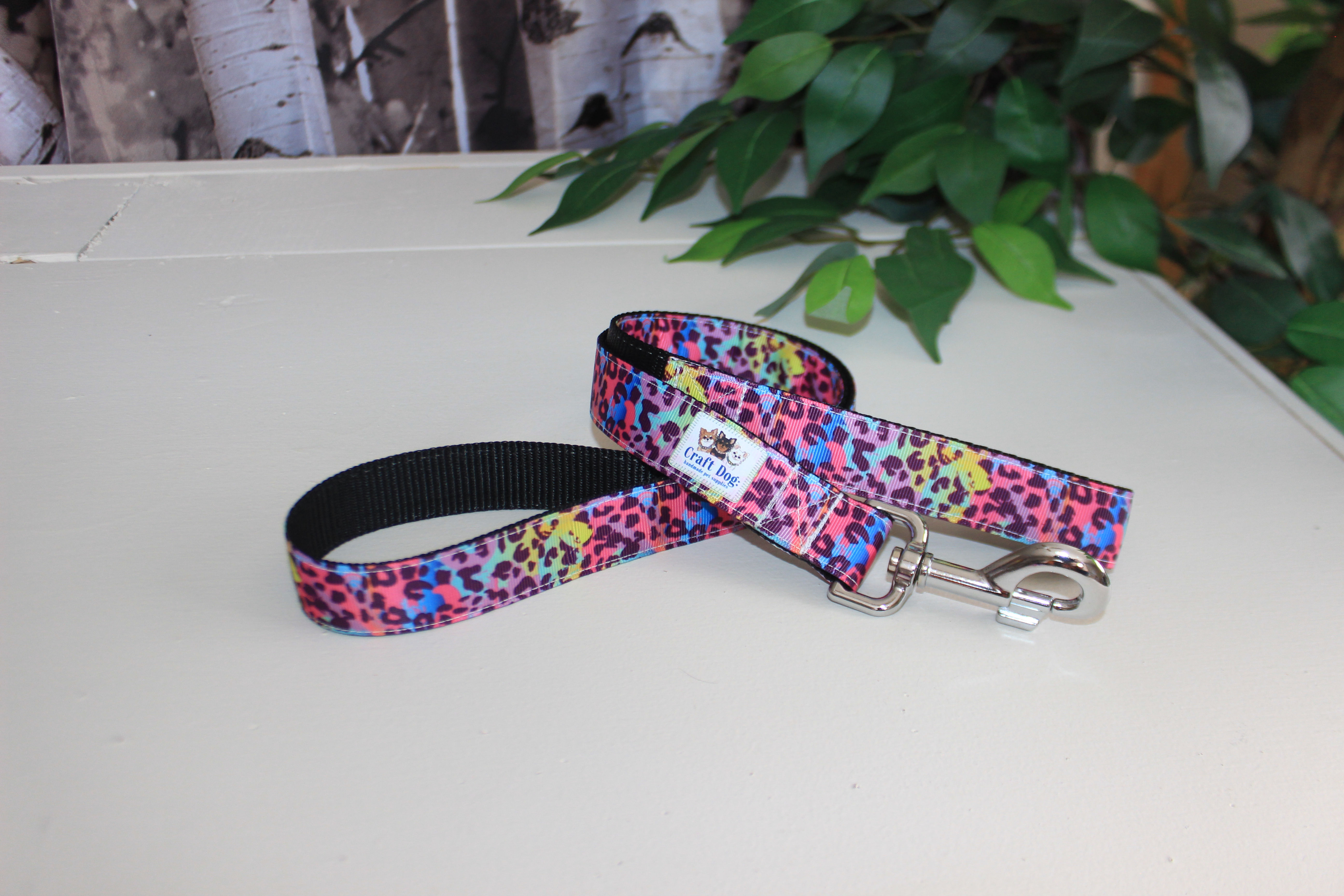 1"wide - SNAP HOOK Leash -- RAINBOW LEOPARD