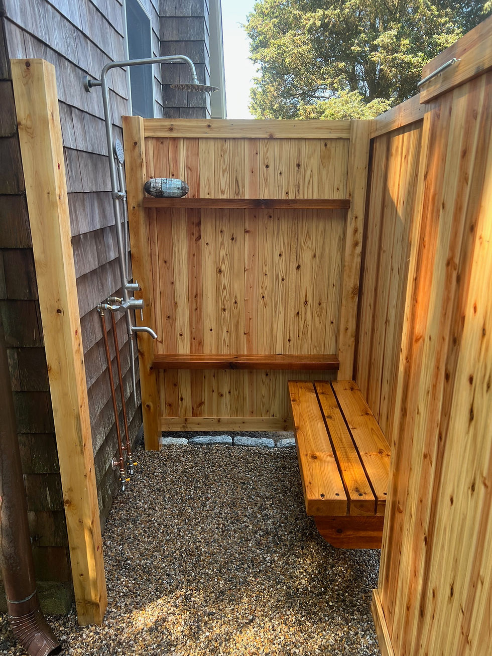 Outdoor shower with bench