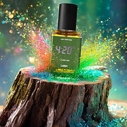 Firefly a surreal close up of a tree stump with polychromatic and glittery powder flowing