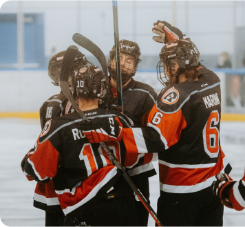 hockey players celebrate a goal