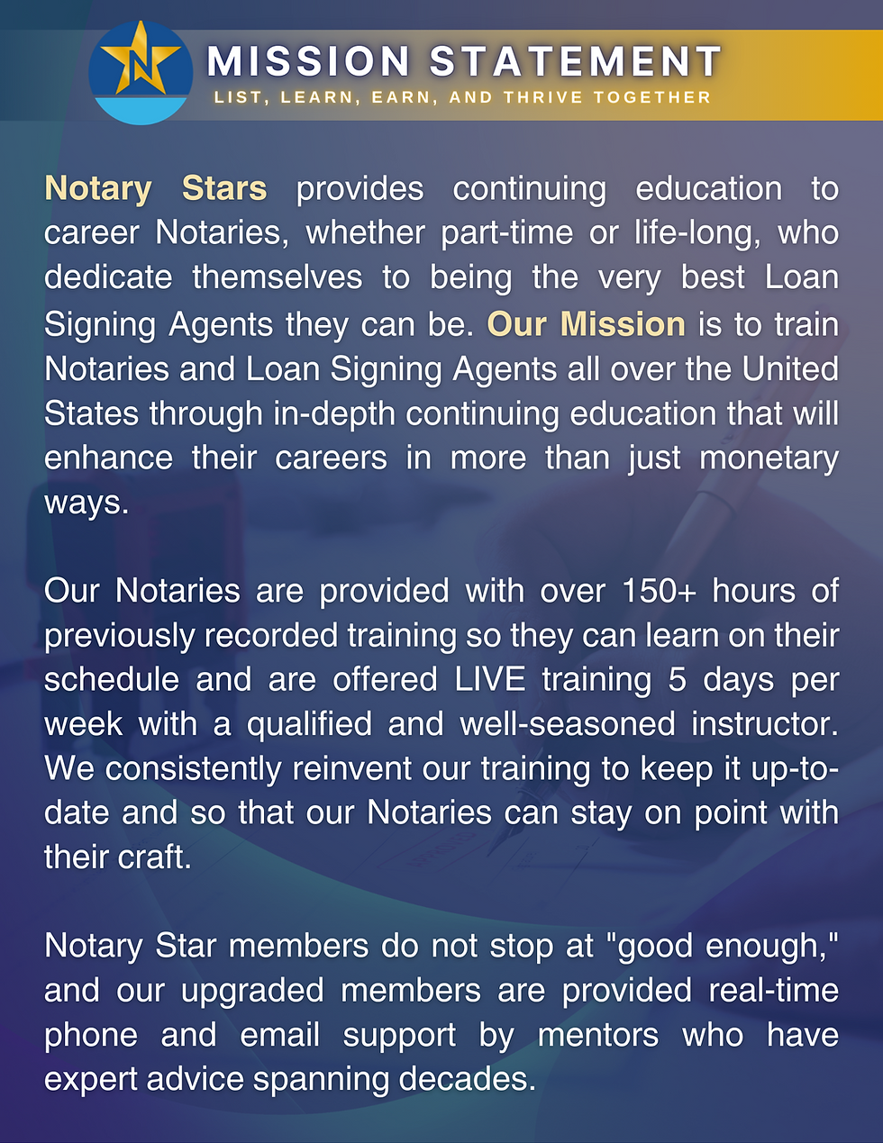 Notary Stars mission statement: Signing Agent Excellence