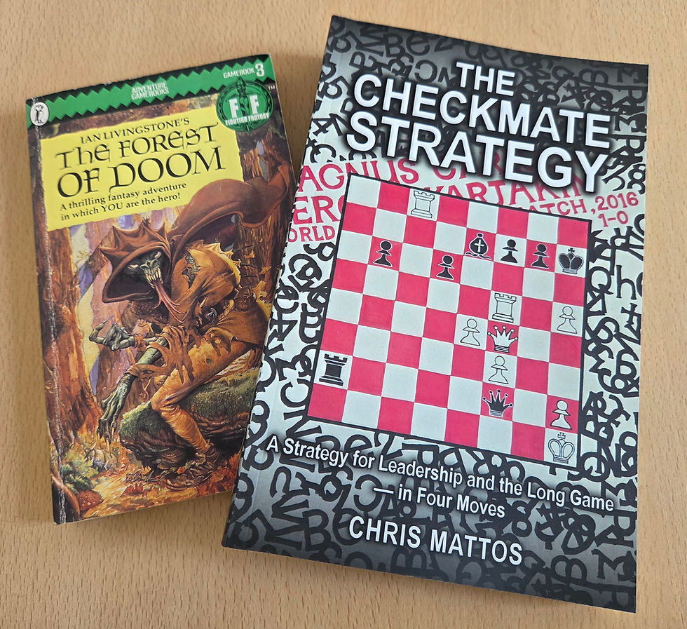 The first book to influence The Checkmate Strategy was The Forest of Doom by Ian Livingston