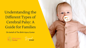 Baby with pacifier on white blanket, wearing a pink outfit. Yellow background with text: "Understanding Cerebral Palsy: A Guide for Families."