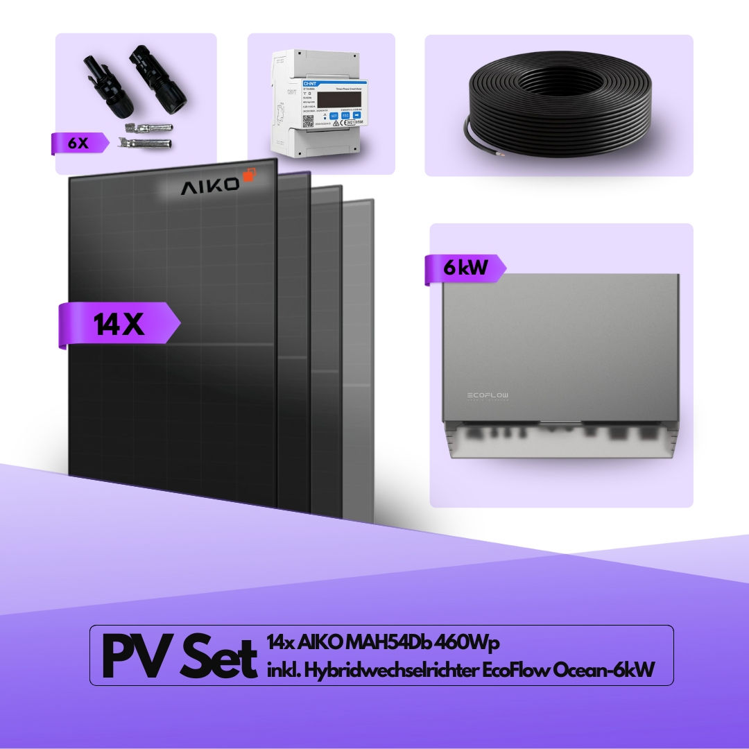 PV Komplettset 6 kWp – 14x Aiko 460W Full Black & EcoFlow Ocean 6 kW