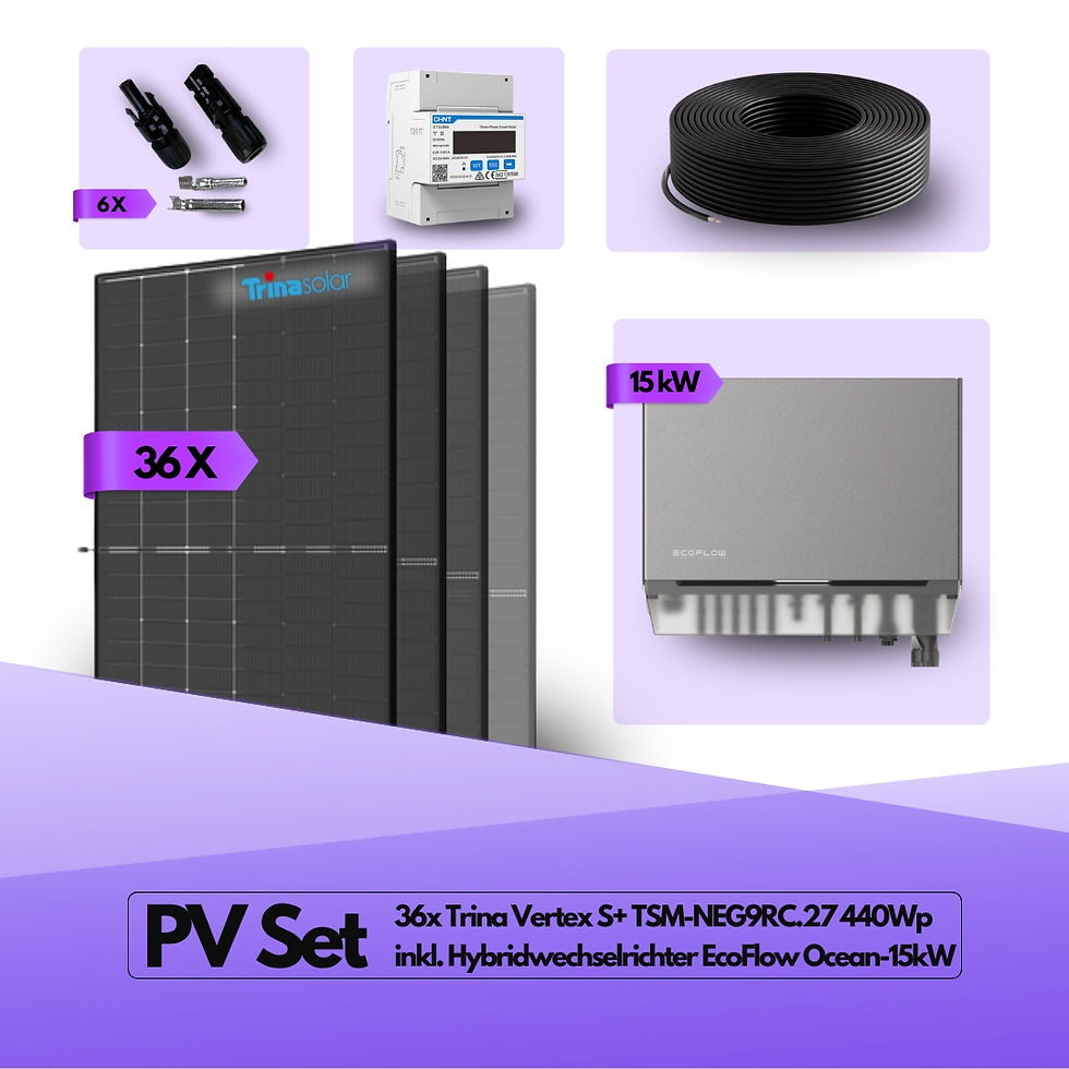 PV Komplettset 16 kWp – 36x Trina 440W Full Black Bifazial & EcoFlow OceanPlus