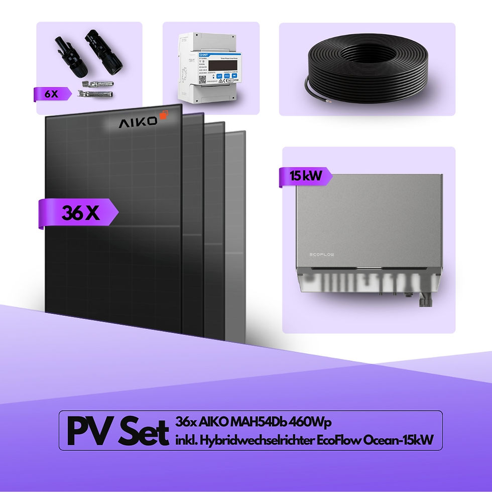 PV Komplettset 16 kWp – 36x Aiko 460W Full Black & EcoFlow OceanPlus 15 kW