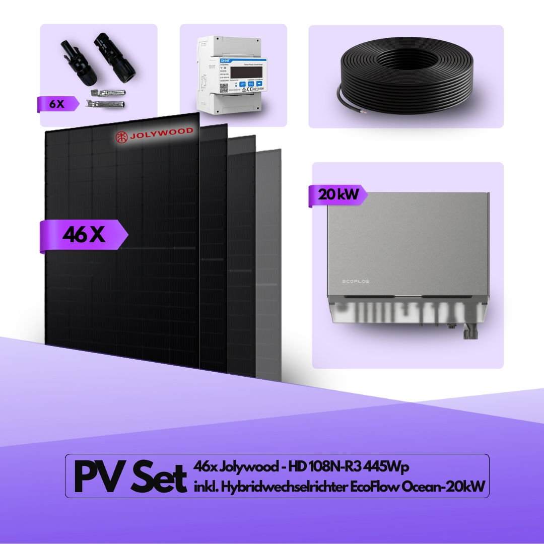 PV Komplettset 20 kWp – 46x Jolywood 445W Full Black & EcoFlow OceanPlus 20 kW