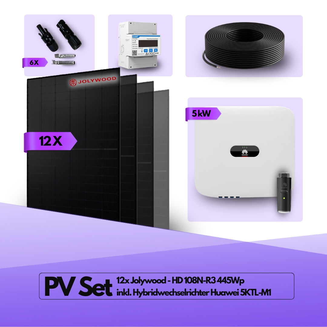 PV Komplettset 5 kWp – 12x Jolywood 445W Full Black & Huawei SUN2000-5KTL-M1