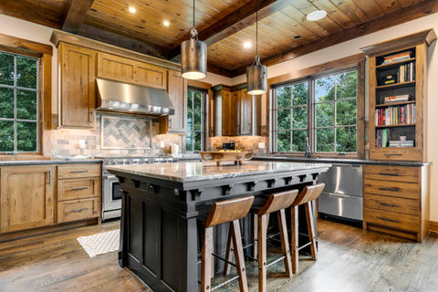 Custom luxury kitchen in Asheville NC with mountain views and high-end finishes