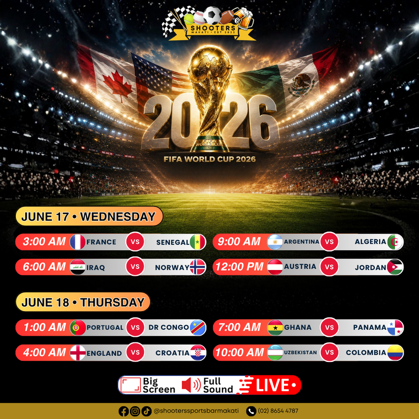 live FIFA games Makati, FIFA World Cup live screening, UEFA Champions League bar Makati, watch Australian NRL live Makati, NRL games live bar Philippines, UFC fight night live Makati, UFC viewing party Makati, watch NBA live Makati, AFL live games Makati, international football live screening, sports bar with live games Makati, rugby live stream bar Makati, live boxing Makati sports bar, tennis grand slam live bar, best sports bar in Makati, Shooters Sports Bar Makati, Makati bar with big screen, Makati bar live games, 24/7 sports bar Makati, bars near Poblacion Makati, watch live sports Makati, billiards bar Makati, live music bar Makati, bar with food and live sports, Makati bar with draft beer, happy hour bar Makati, where to watch live games in Makati, sports-themed restaurant Makati, weekly billiards tournament Makati, Wednesday open tournament Makati, 9-ball tournament bar Makati, bar with roast buffet Makati, live band and sports bar Makati, live games and beer promos, private group reservations bar Makati, Shooters anniversary event, Sunday buffet Makati bar, UFC bar Philippines, rugby viewing party Makati, premiere league philippines live, rolando garros tennis philippines 2026, state of origin 2026 live philippines, chelsea arenal uefa champions league 2026, IPL Cricket Live, Leipzig 2026, NBA Finals, NHL Finals, MBL