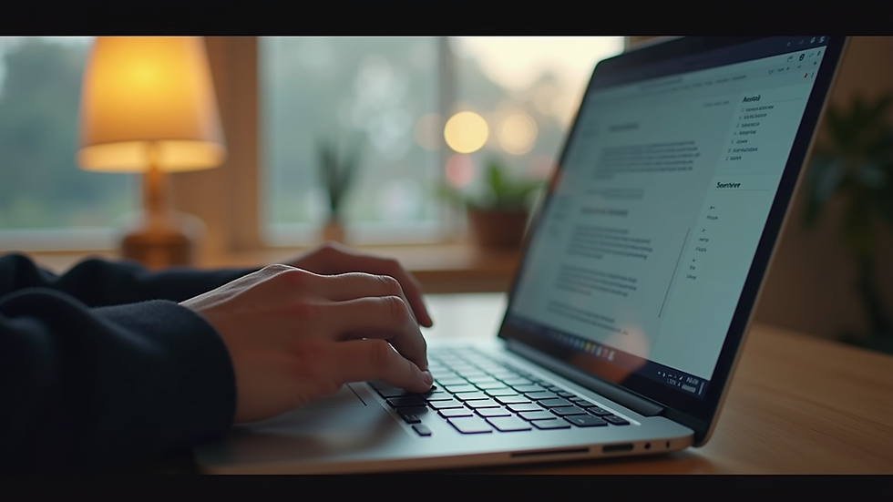 Eye-level view of a person reading a blog on a laptop