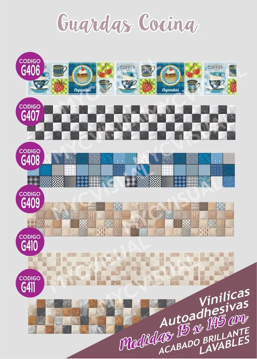 Miniatura: Guardas En Vinilo Decorativos De Cocina Y Baño De 15x145 Cm