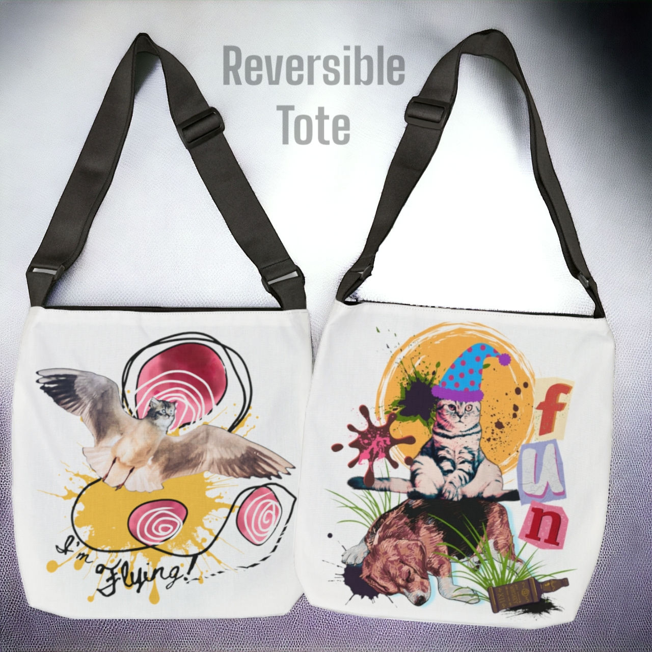 FUN & I'm Flying - Adjustable Tote Bag reversible
