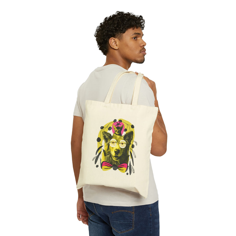 Thumbnail: Mr. Dog and Kitten - Cotton Canvas Tote Bag