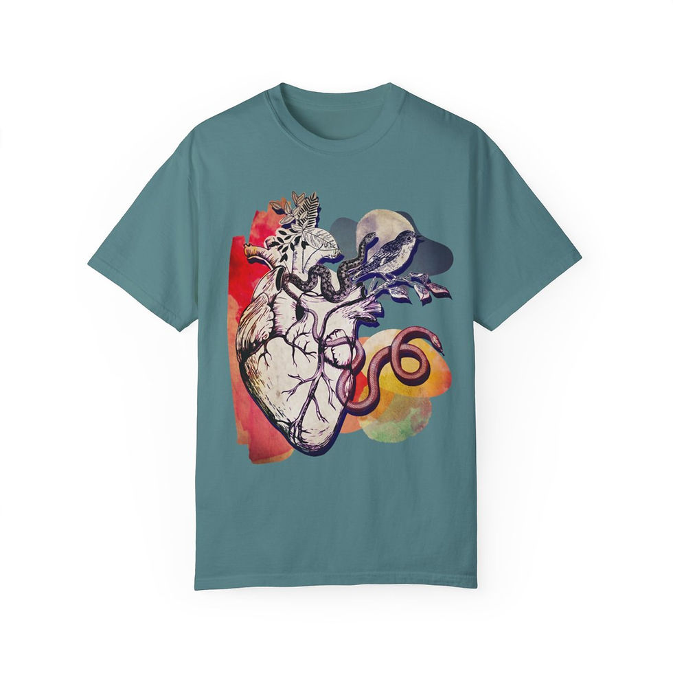 Thumbnail: Snakes Bird and Heart -Unisex Garment-Dyed T-shirt