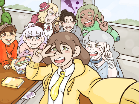 illustration school cute colourful students danganronpa fanganronpa