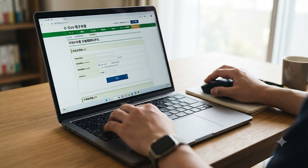 e-Govを利用してオンライン申請を行う人事担当者の手元