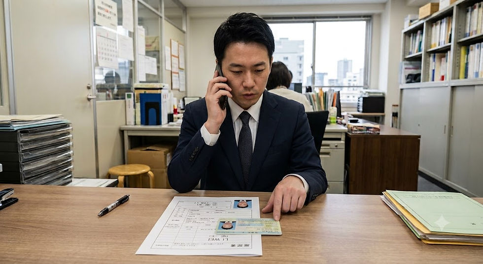 外国人採用担当者の方が山本行政書士事務所の無料相談に電話をかけてアドバイスを受けているイメージ画像