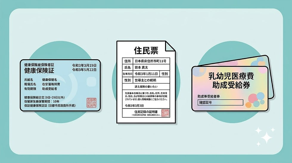 外国籍の子どもが日本で公的医療保険や児童手当などの行政サービスを受けるための必要書類イメージ