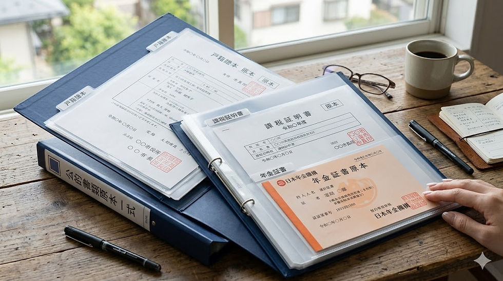 死別定住ビザへの変更申請に必須となる戸籍謄本や年金証書などの立証書類一式
