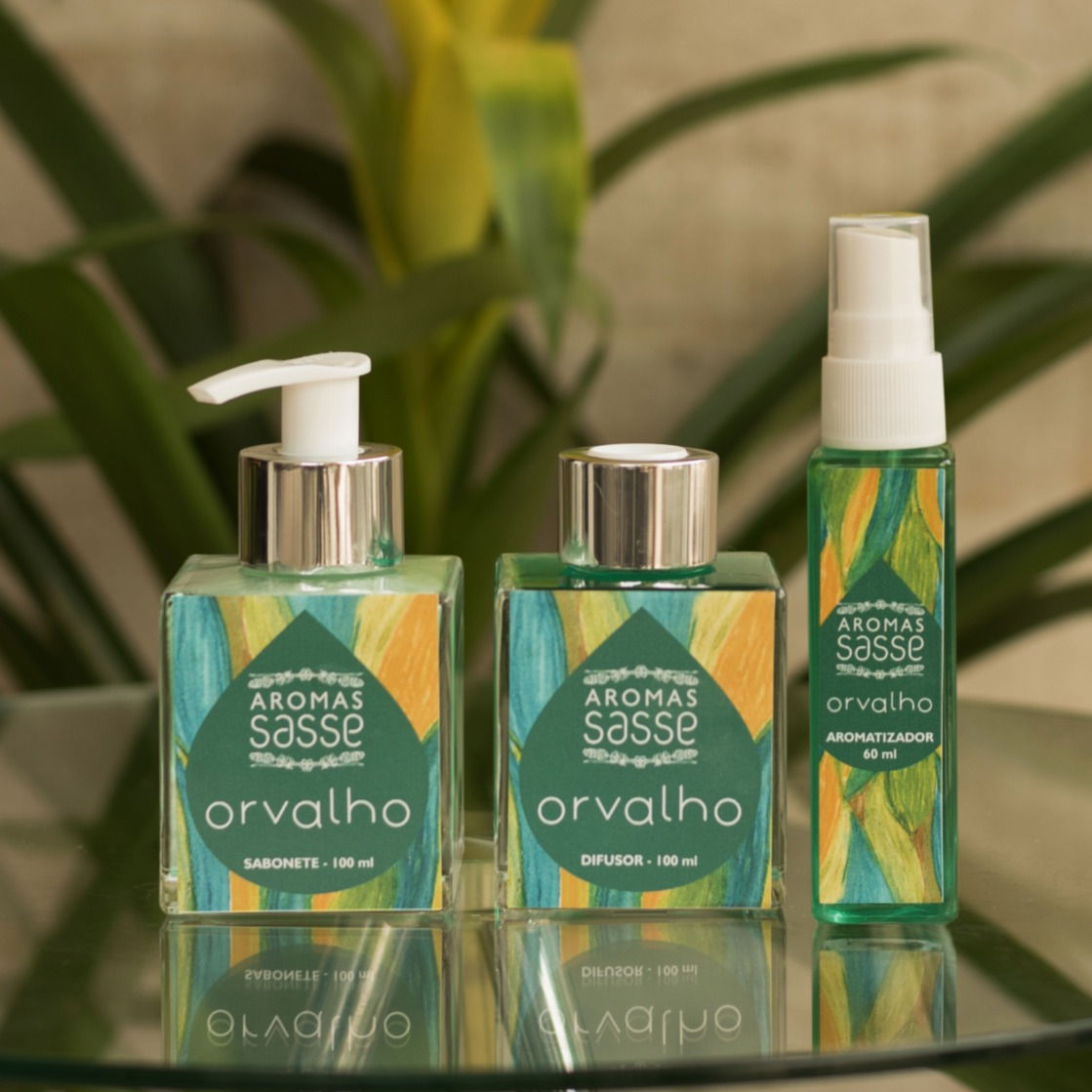 Kit Sabonete + Difusor 100ml + Aromatizador 70ml Orvalho - Vidro