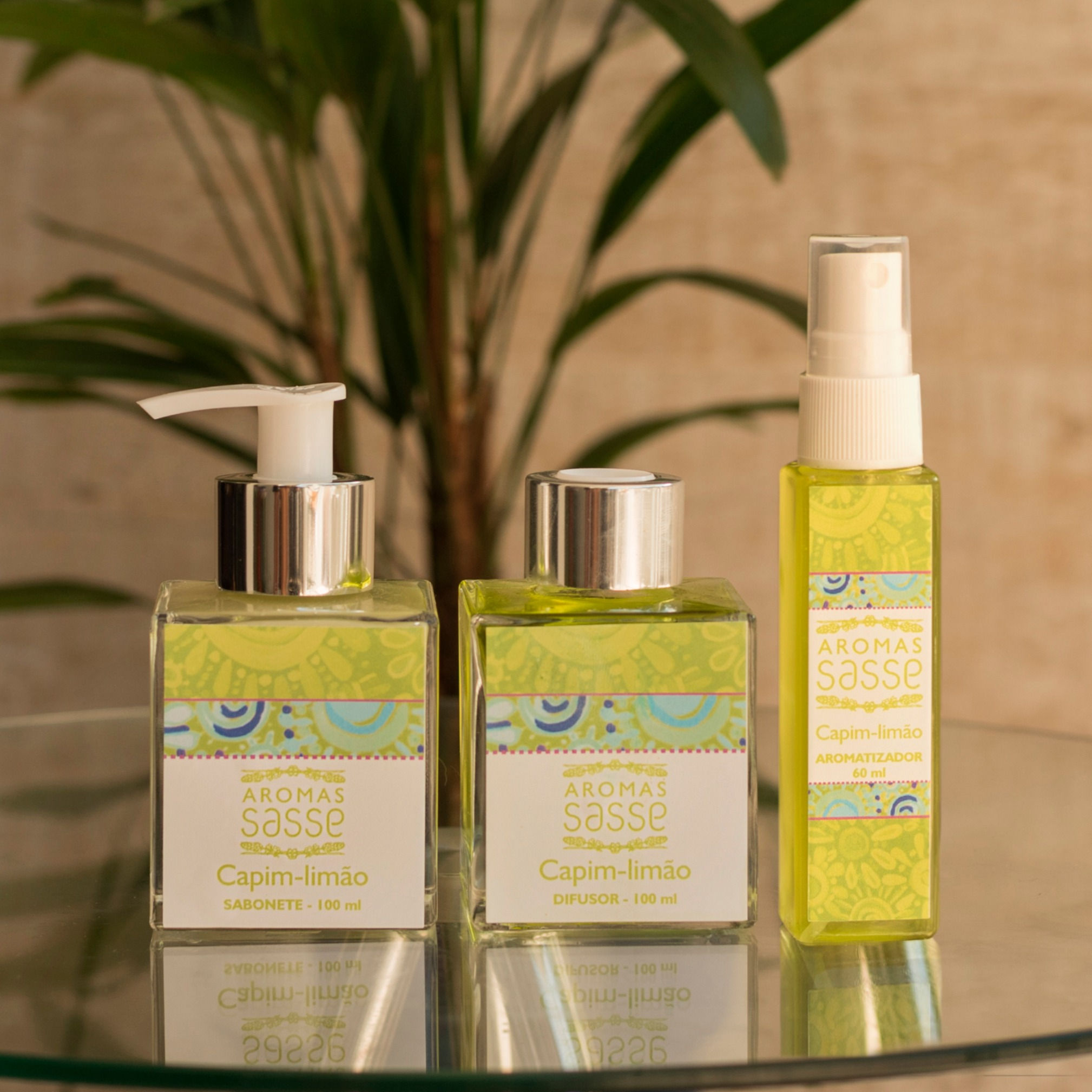 Kit Sabonete + Difusor 100ml + Aromatizador 70ml Capim Limão - Vidro