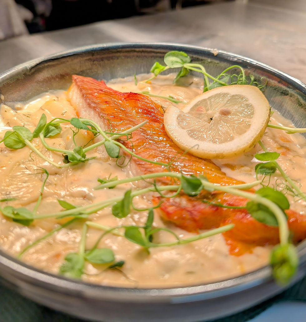 Smoked coley with corn and potato velouté served at Bunratty Castle & Folk Park by CCSL Catering.