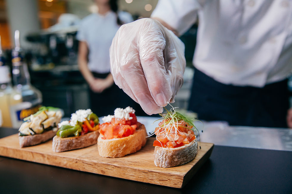 contract caterer preparing canapes