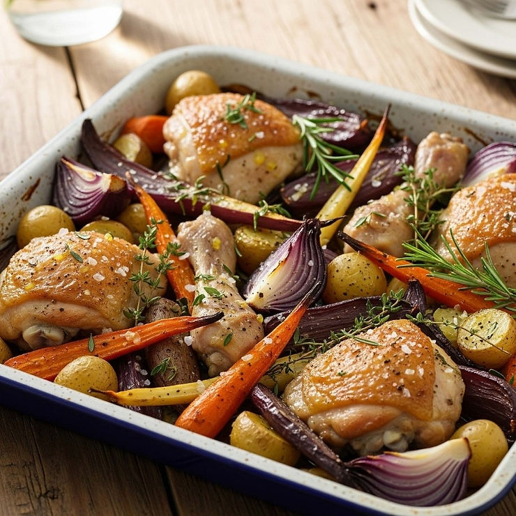 Honey mustard chicken and vegetable traybake on a sheet pan — easy family dinner recipe Ireland