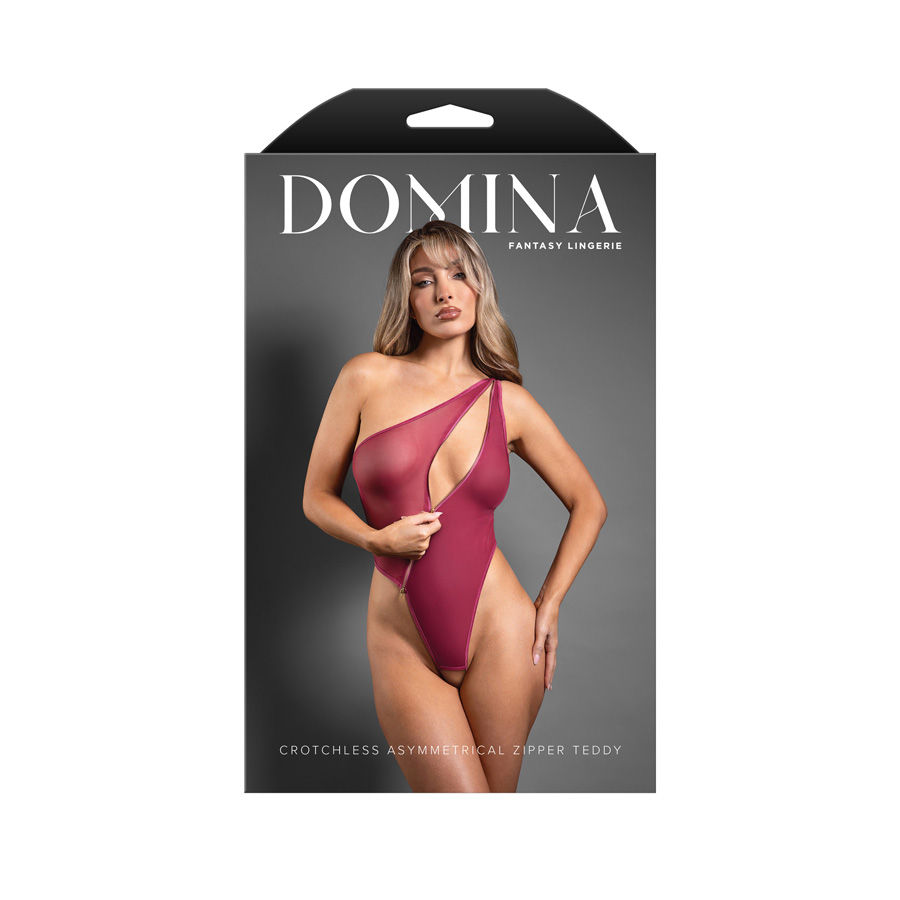 Thumbnail: DOMINA Crotchless Asymmetrical Zipper Teddy - S/M