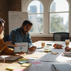Team planning social media video content in bright office