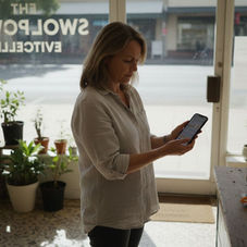 Shop owner using marketing tools in regional Australia