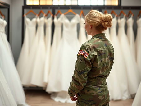 military bride searching for wedding dress