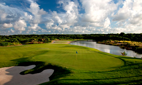 Scenic view of the distinctive holes and lush jungle surroundings at Hard Rock Golf Course