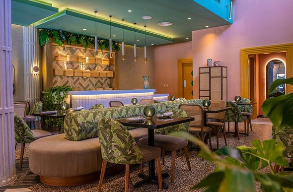 Citrus restaurant's elegant and modern dining atmosphere, offering a range of international dishes, located minutes from Playa Turquesa and Stanza Mare.