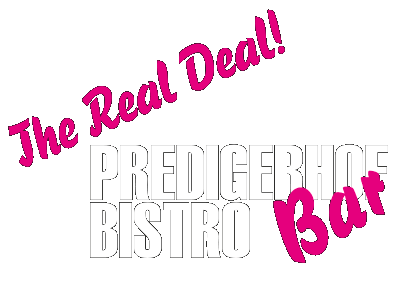 Logo der Predigerhof Gay Bar Zürich mit dem Slogan „The Real Deal!“ / Logo of Predigerhof Gay Bar Zurich with the slogan “The Real Deal!”
