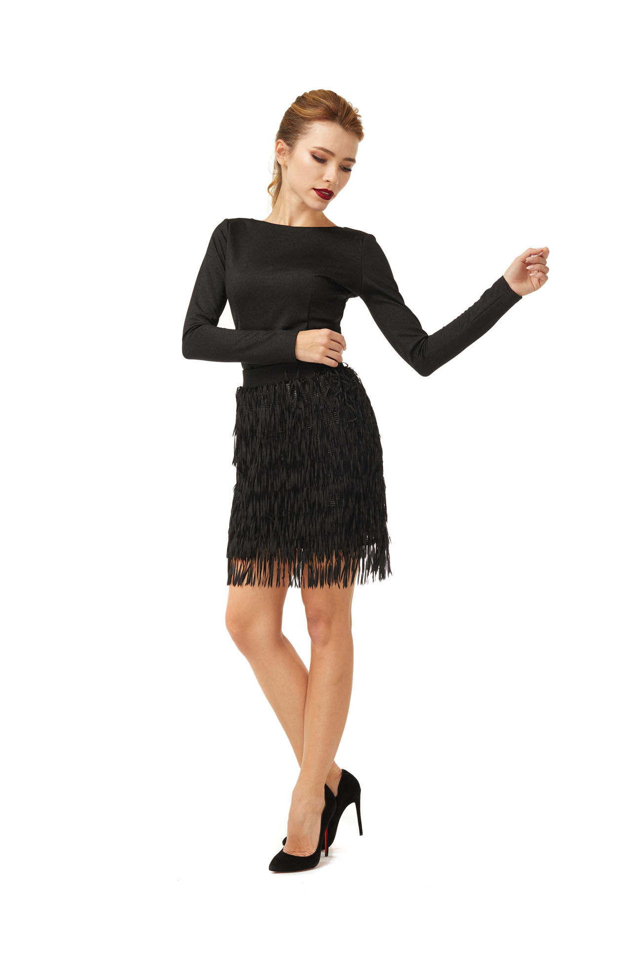 Чорний джемпер з V-подібним вирізом на спинці, люрекс