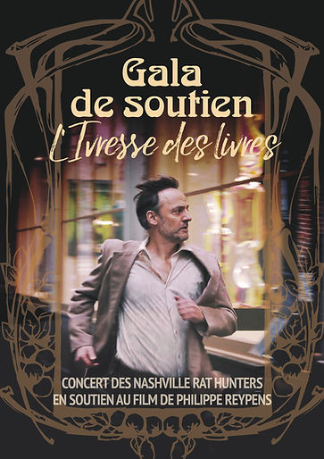 Affiche de la soirée de soutien au film L’Ivresse des livres organisée à De Ultieme Hallucinatie à Bruxelles.

