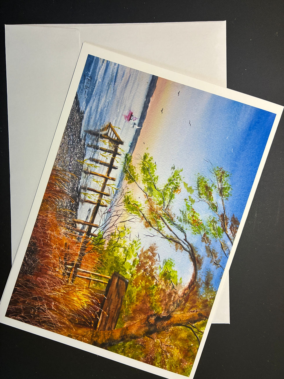 Thumbnail: Lake Hut with Pier at Sunset in Watercolor