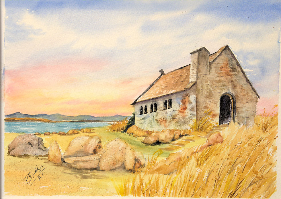 Thumbnail: 9x12 watercolor of an old stone church