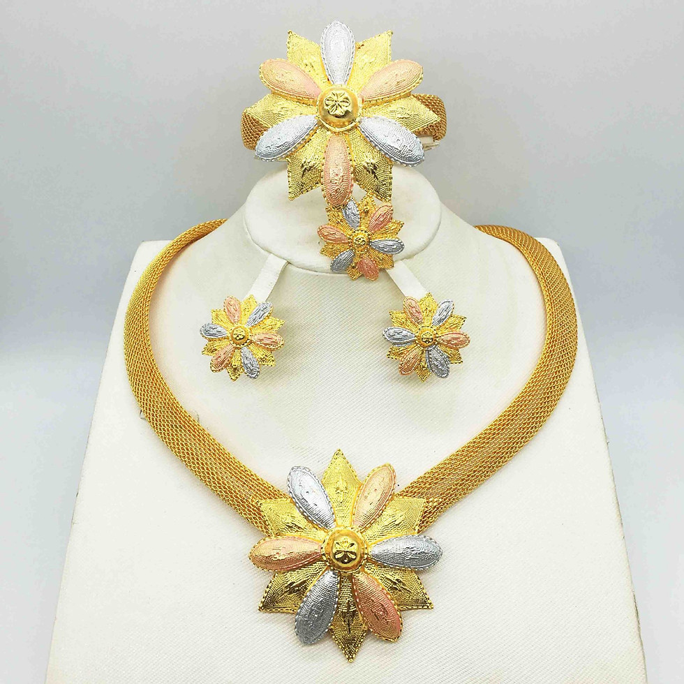 Thumbnail: 24K Gold-Plated Jewelry Set: Necklace, Bracelet, Ring, Earrings