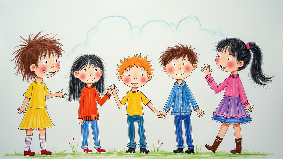 Close-up view of a child's drawing depicting emotions
