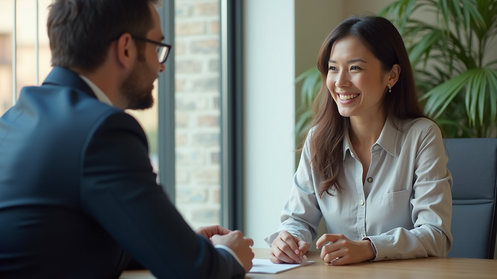 Close-up view of a mortgage loan officer discussing options with a client