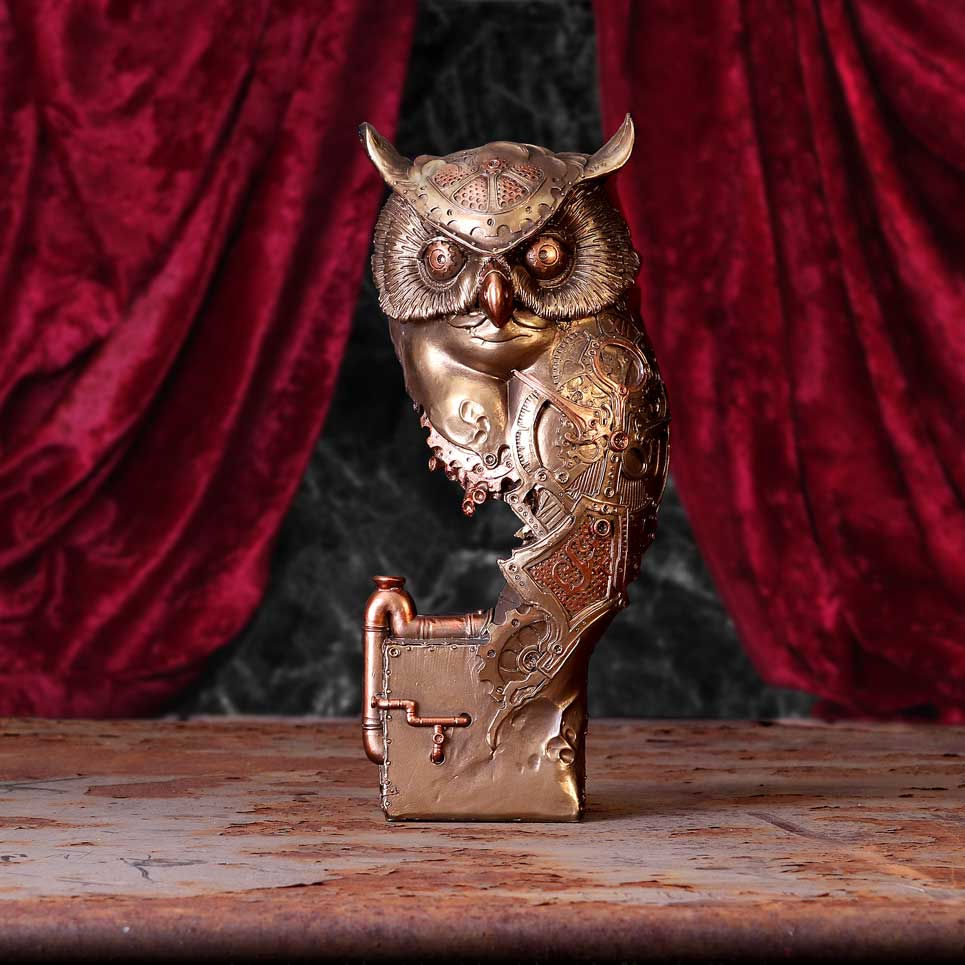Ohm Bronze Steampunk Owl - front (with background)