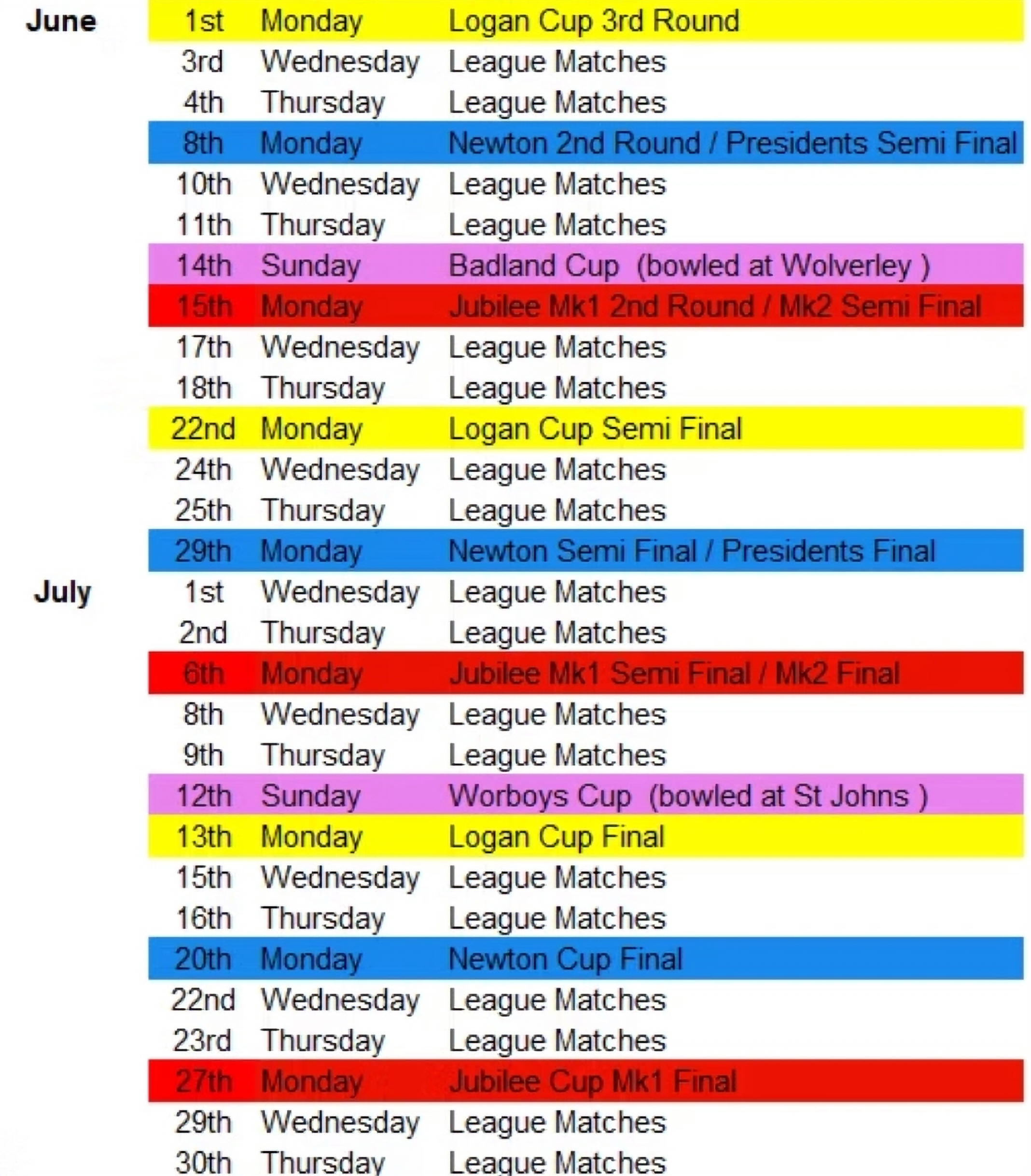 League Fixtures 2
