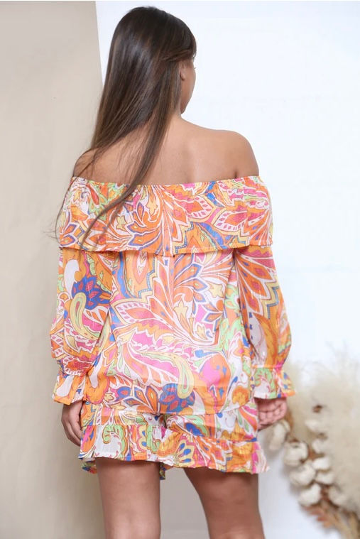 Thumbnail: Off Shoulder Ruffle Set Orange 